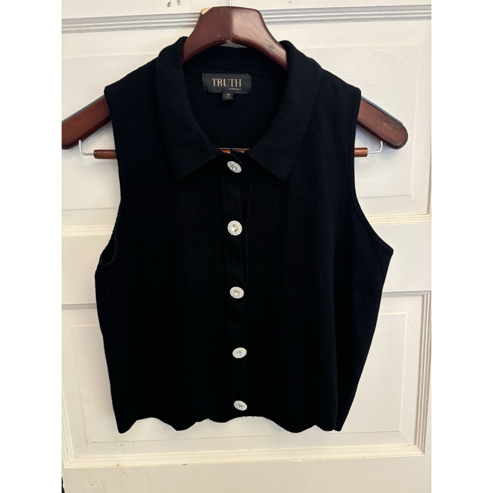 Truth By Republic Black Cropped Sleeveless Sweater Size M $58